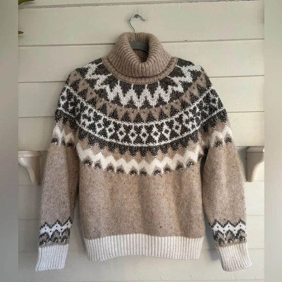 Pilcro For Anthropologie Ribbed Turtleneck Fair Isle Sweater Size Small - Picture 3 of 12
